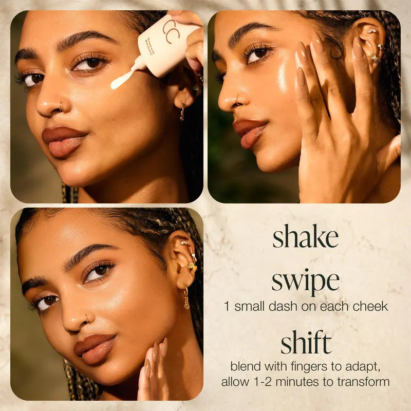 CC color-correcting tinted serum + creaseless setting powder