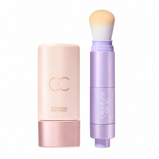CC color-correcting tinted serum + creaseless setting powder